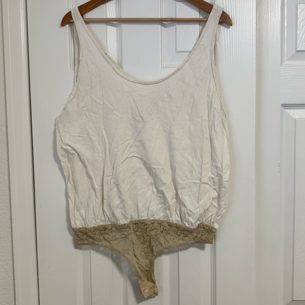 Free People Cream Sleeveless Bodysuit